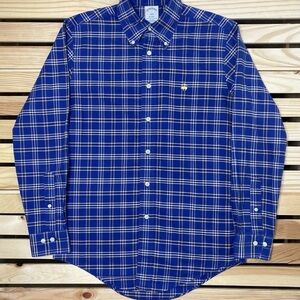 Brooks Brothers Blue and Gold Non-Iron Plaid Button Down Shirt